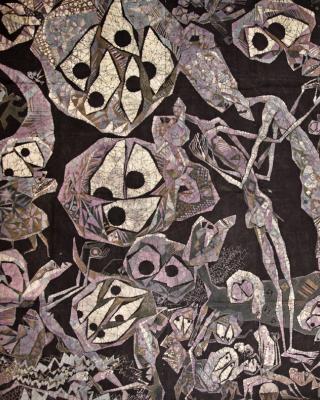 Obatala, Alajere und die Antilope Agbanréré, 1973, Wachsbatik / Textilmalerei, 195 x 240 cm