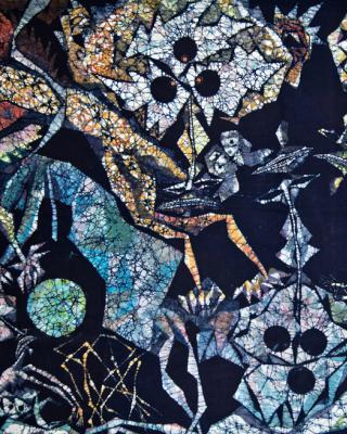 Alajere Leopard, 2001, Wachsbatik / Textilmalerei, 122 x 190 cm